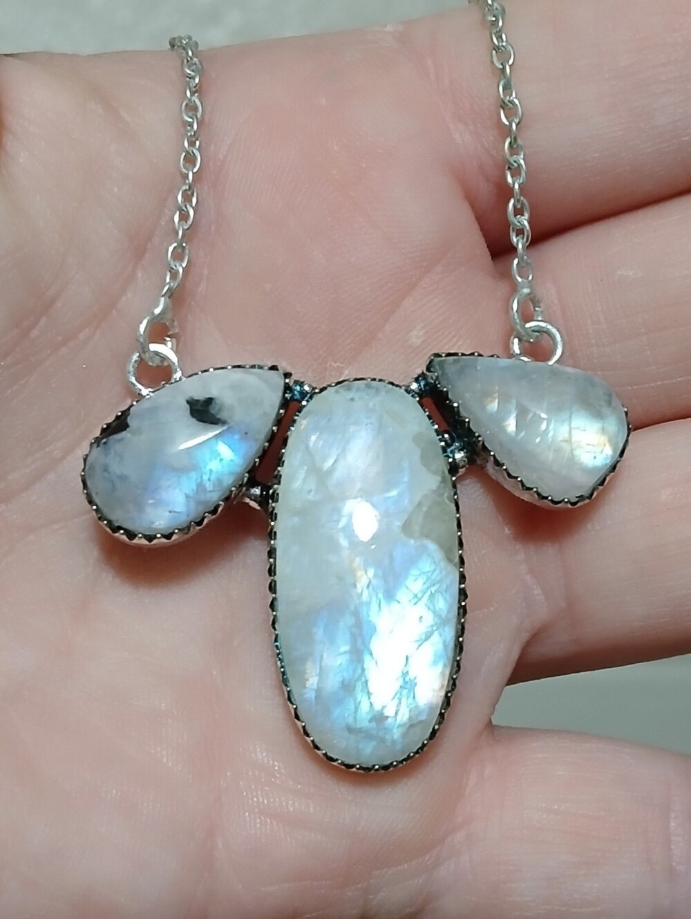 New Rainbow Moonstone 925 Silver Necklace.